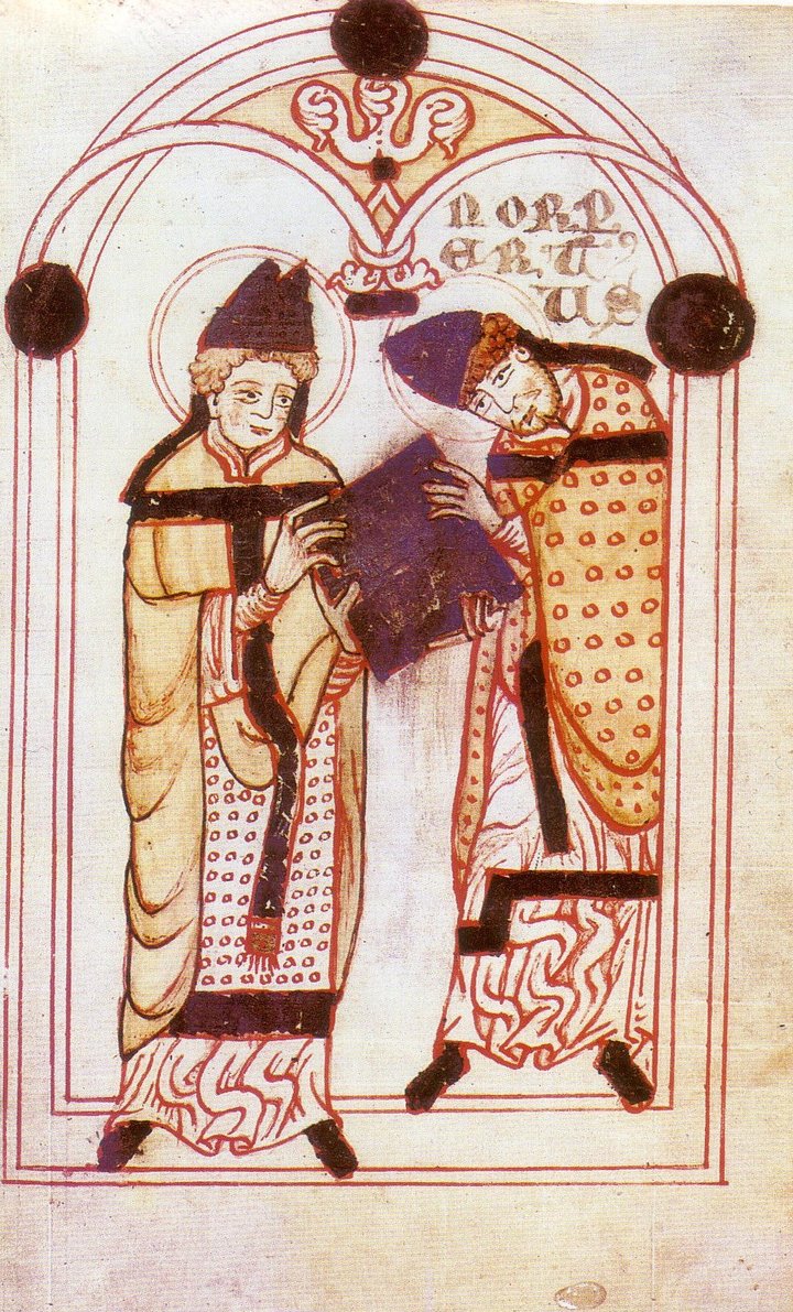 Der Hl. Augustinus überreicht Norbert von Xanten seine Ordensregel (um 1140)