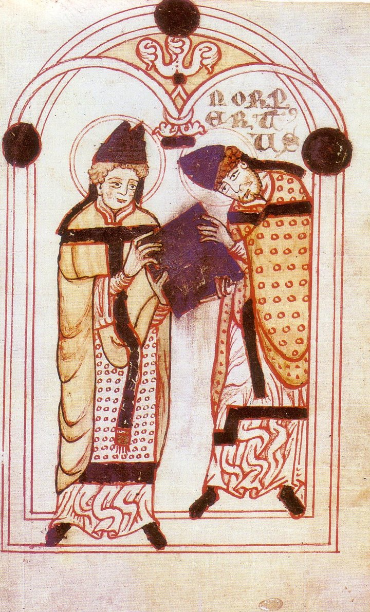 Der Hl. Augustinus überreicht Norbert von Xanten seine Ordensregel (um 1140)